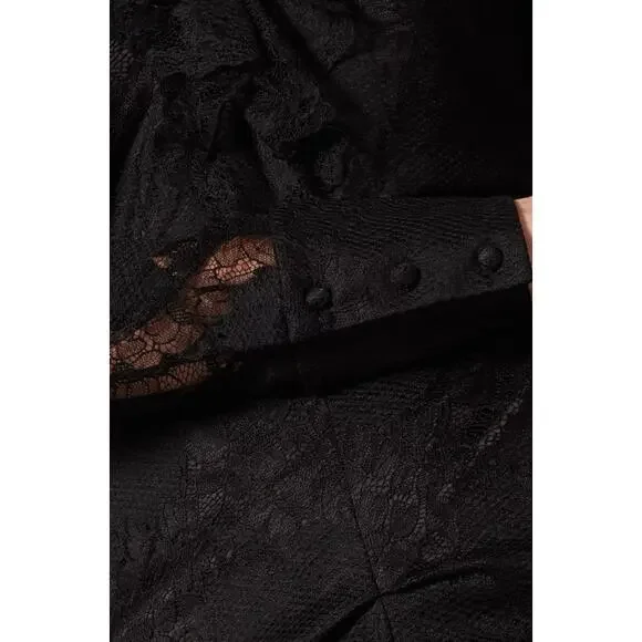 Alexis Lucasta Black Lace Maxi Dress L Ruched Sheer Gothic Victorian Romance EUC - Picture 7 of 8